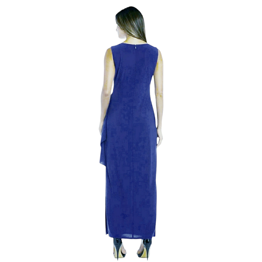R&M Richards Maxi Dress 18 Women Blue Square Neck Sleeveless Embellished Formal - Picture 3 of 12